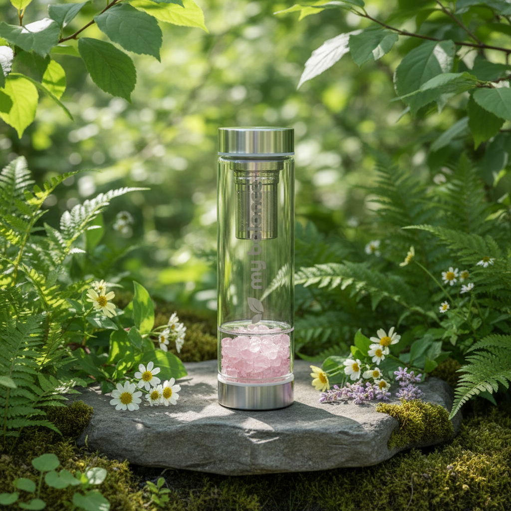 My Balance Borosilicate Glass Bottle with Pink Quartz